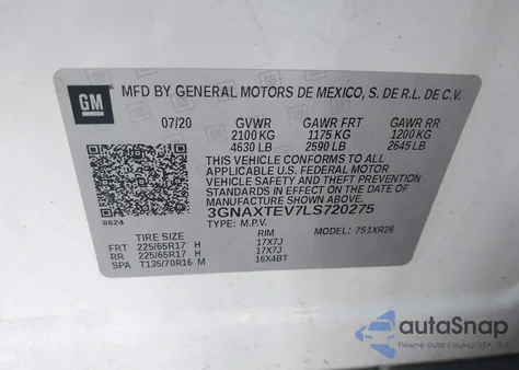 2020 Chevrolet Equinox Awd 2Fl z USA, uszkodzony, nr VIN 3GNAXTEV7LS720275